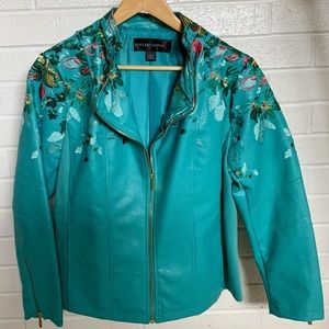 Colleen Lopez Embroidered Faux Leather Jacket